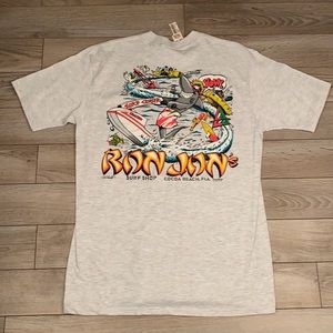 RON‎ JON Surf Shop Grey Abstract Whimsical Single Stitch Shirt Sz L VTG 80s NEW